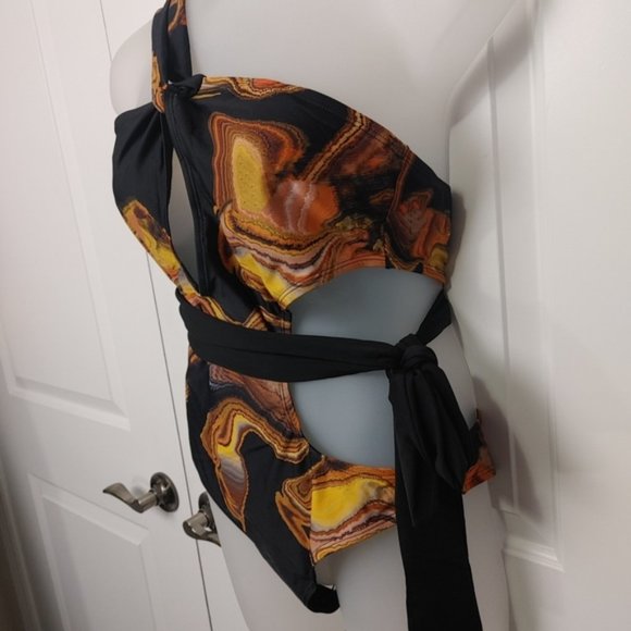 Marble brown black cut out plus size swim suit - Picture 3 of 6